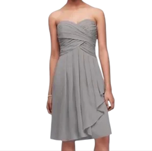 David's Bridal Gray Strapless Cocktail Dress Size 10 - Picture 1 of 6